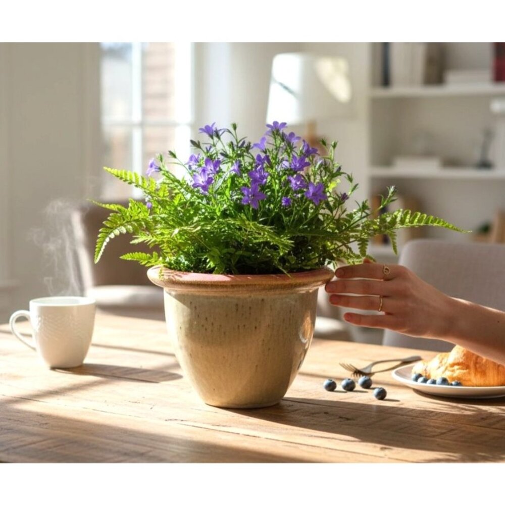Beige Glazed Ceramic Clay Bell Pot